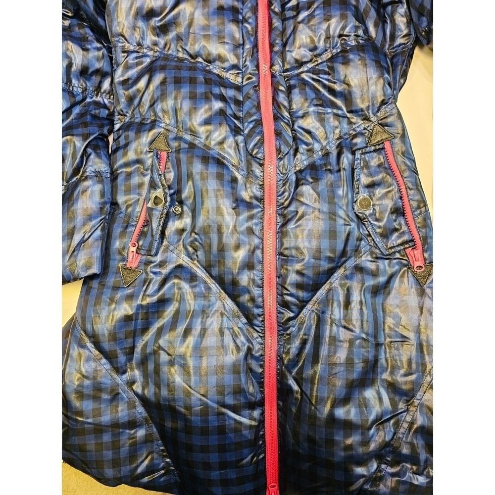 ANNZ0 Blue Black Plaid Puffer Coat Hooded Winter Warm Zip Up Women - Picture 6 of 10
